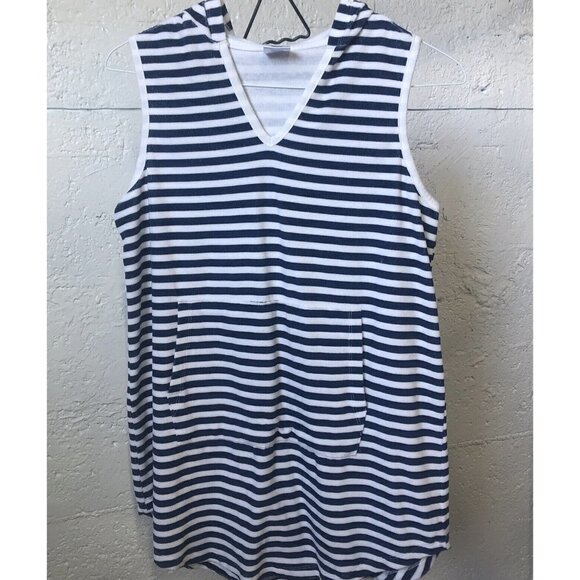 Jack And Missy Womens Small/Medium Gray Striped Hooded Terrycloth Cover Up - Picture 1 of 4